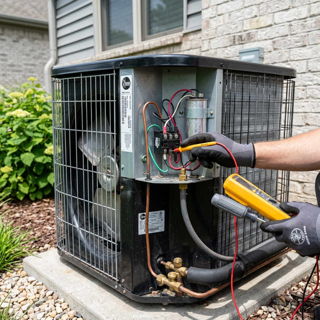 Installation of a new energy-efficient outdoor central air conditioning unit