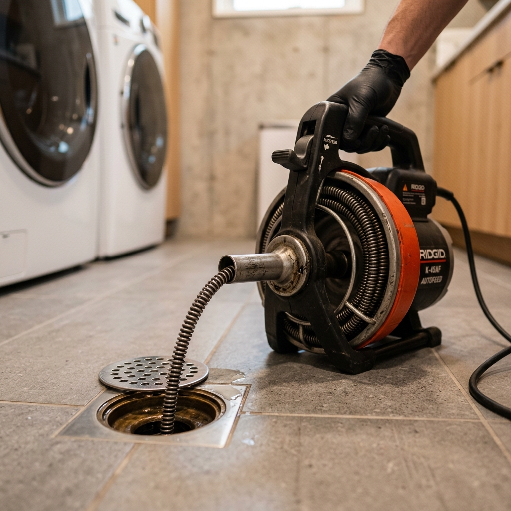 High-grade drain plumbing pipes and detection tools in a residential home